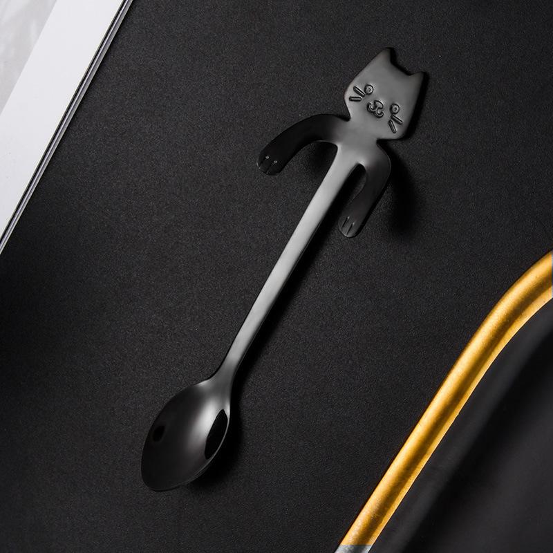 Stainless Steel Coffee Spoon Lovely Cute Cat Shape Teaspoon Dessert Snack Scoop Ice Cream Mini Spoons