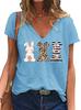 European and American Style Women's Clothing Casual V-neck Short-sleeved T-shirt D Digital Printing Source Wholesale