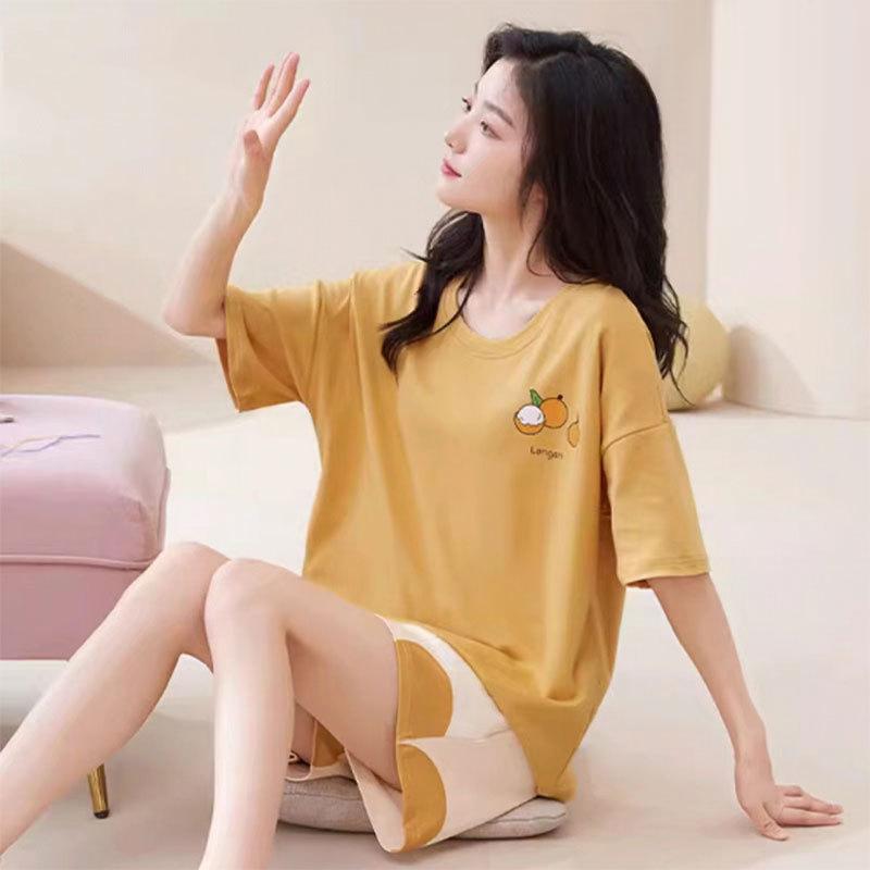 Factory Women's Pajamas Summer Cotton Short-sleeved Shorts Set New Year's Simple Casual Thin Loungewear