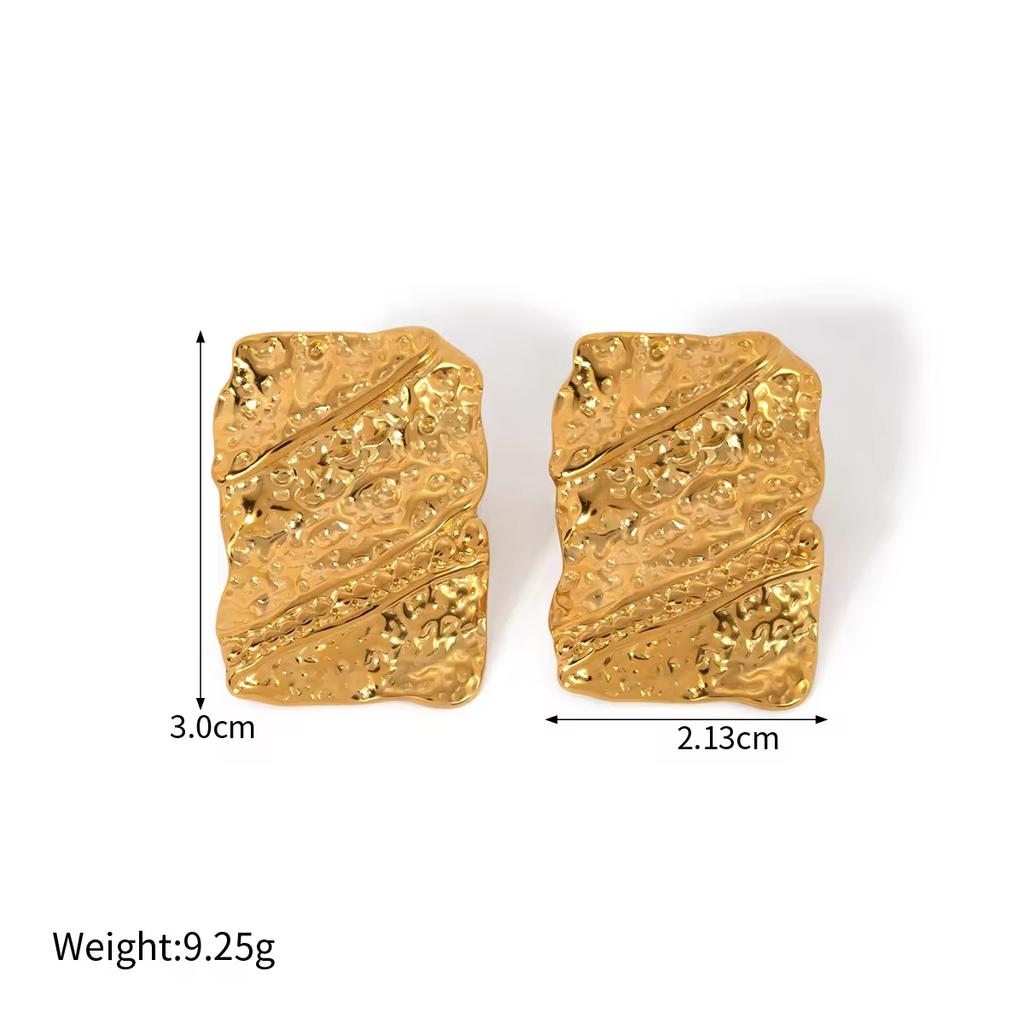 Stainless Steel Irregular Hammered Disc Earring Vintage Chunky Round Square Stud Earrings