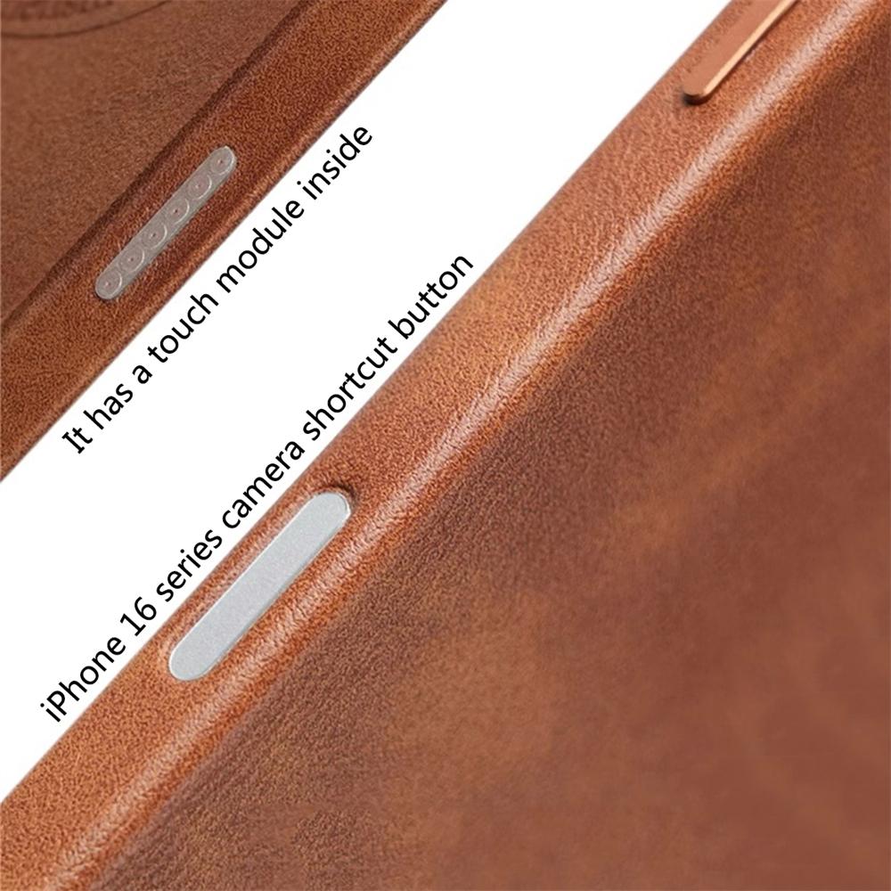 Luxury Business Retro Leather Magnetic Case For 17 Pro Max 16 Plus 15 14 13 MagSafe Alloy Lens Wireless Charging Cover