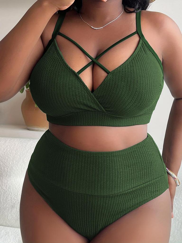 Damen einfarbiger Badeanzug Badeanzug Zweiteiler Strandmode Bikini Übergröße Badeanzüge