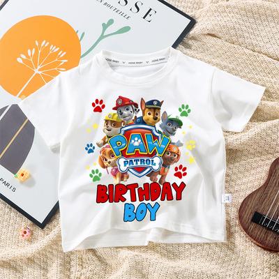 Paw Patrols Children Birthday Number T Shirt Clothes Party Cartoon Figure Print Boys T-Shirt White Short Sleeve Tops Tee Gift