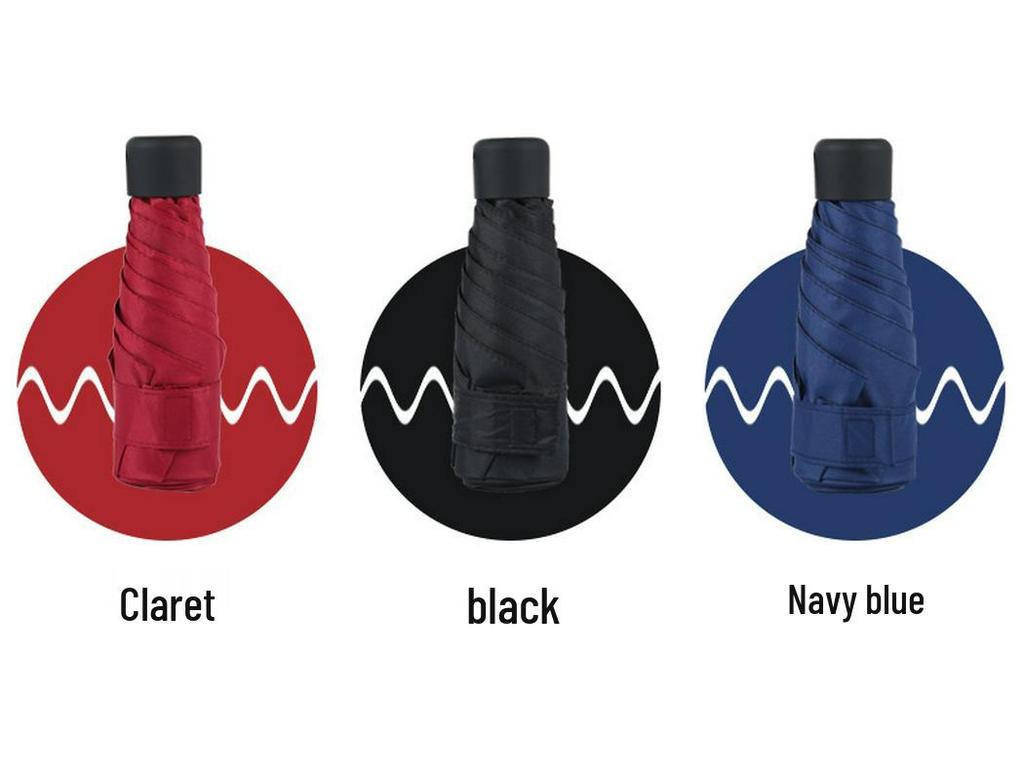 Ultralight Compact Women's Five-Fold Pocket Umbrella with Black Glue Sun Protection