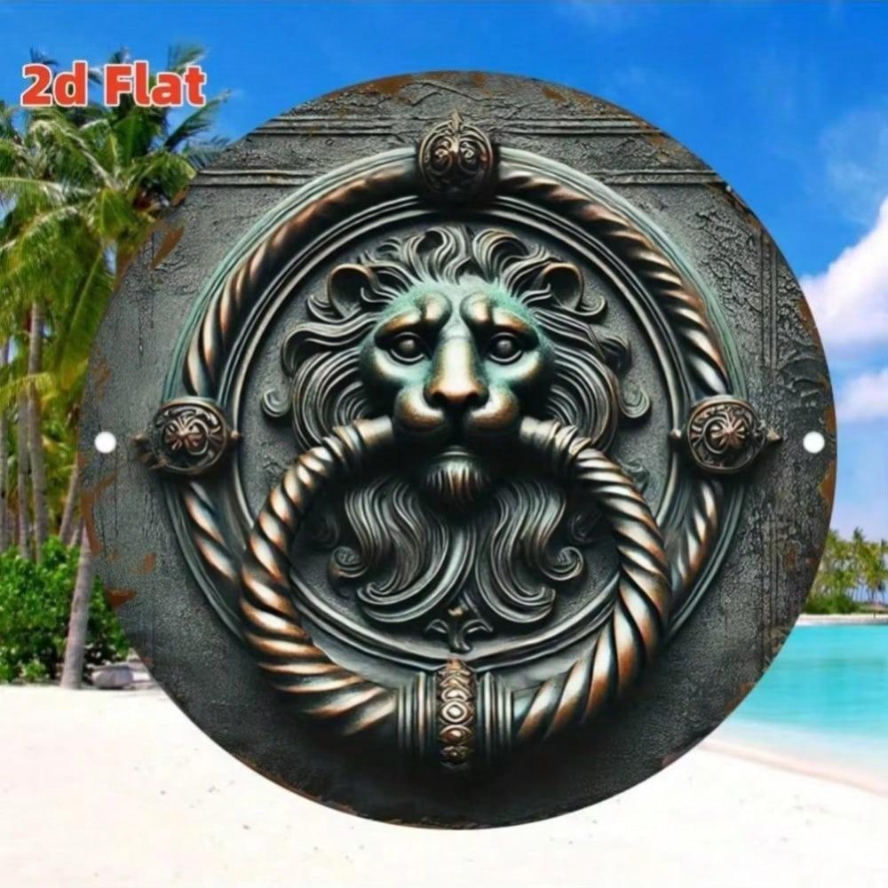 

Vintage Lion Metal Wall Sign Bronze Finish Retro Doorbell Plaque Home Decor 20x20