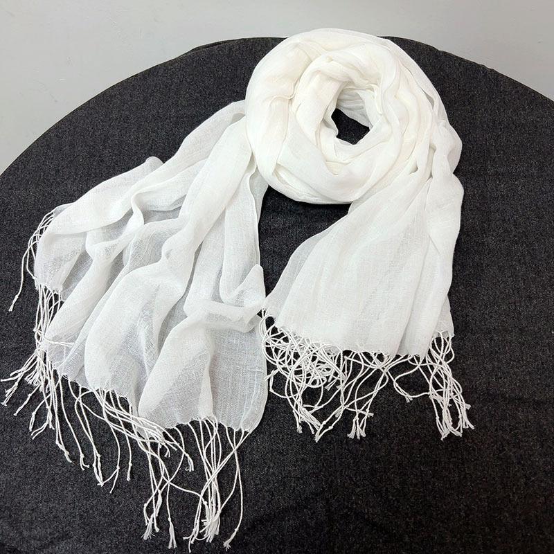 Popular Flax Plant Dyed White Scarf Summer Sunscreen Silk Silk Scarf Solid Color Cotton And Linen Shawl