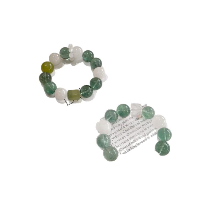 Natural Green Fluorite Snowflake Phantom Xiuyu Beaded Bracelet Handmade Round 16mm Womens Elegant Minimalist Jewelry