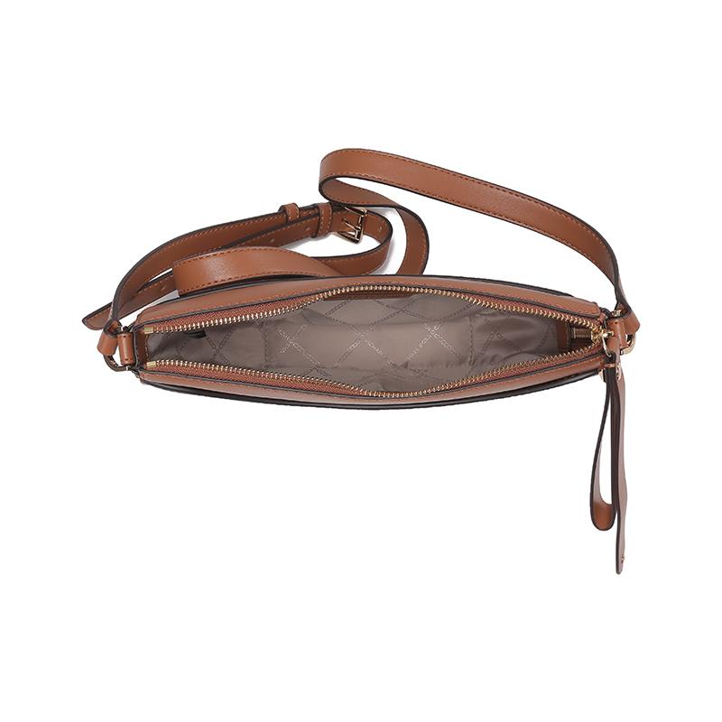 Michael Kors MK Dover Monogram Zip Closure Faux Leather Half Moon Crossbody Shoulder Bag Women Bags Brown 30T2G4DM6B-BRN-ACORN