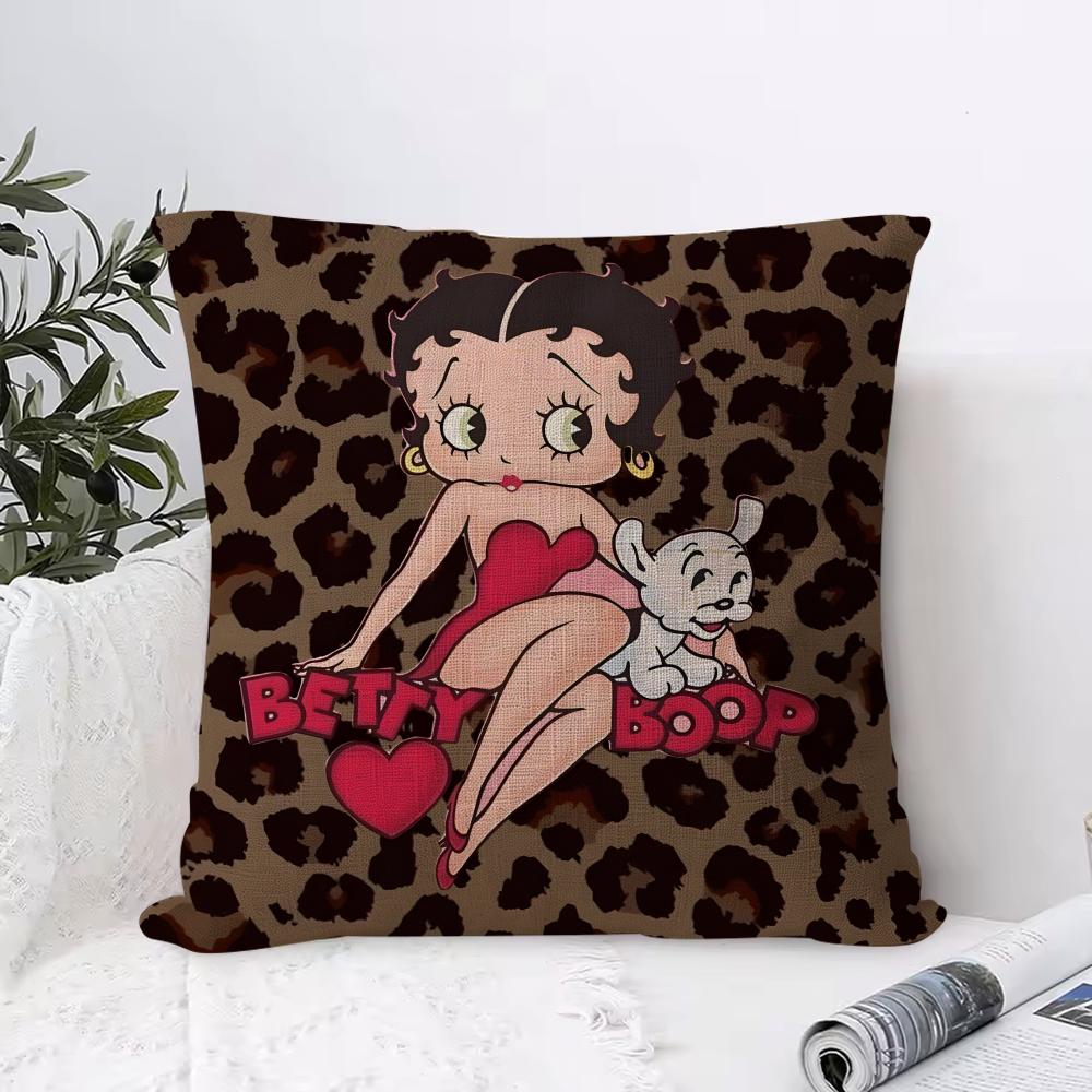 BBettyS Bboop Cushion Cover Eco Linen Pillow Case  DoubleSided Print Breathable  Durable Hidden Zipper Home Decor Gift