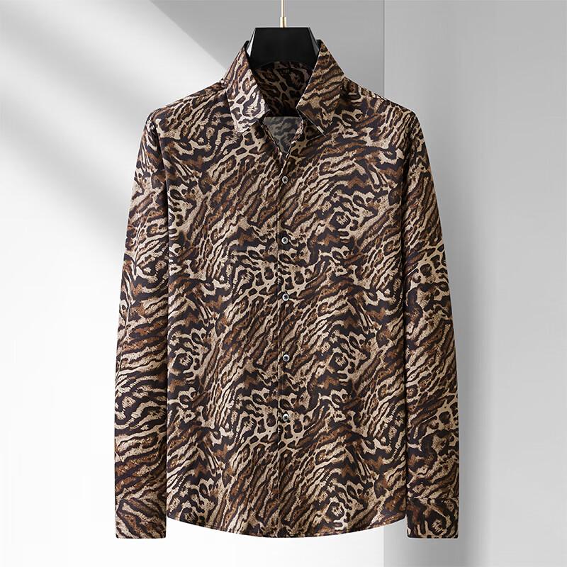 

Men s Plus Size Leopard Print Stretch Long Sleeve Shirt 210/7XL