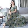 Broken Flowers Swing Over the Knee and Look Thin, Super Fairy Popular Long Dress, New Round Neck Short-sleeved Thin Women's Long Dress