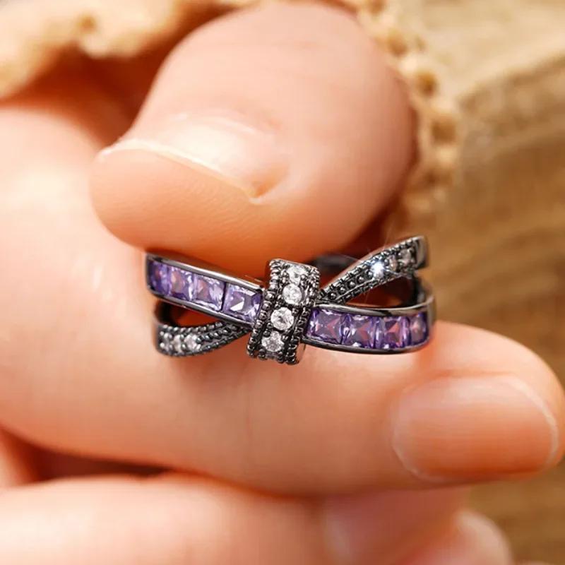 High-End Double-Layer Design Ring For Women Sweet Cool Black Purple Niche Personality Jewelry Accessory
