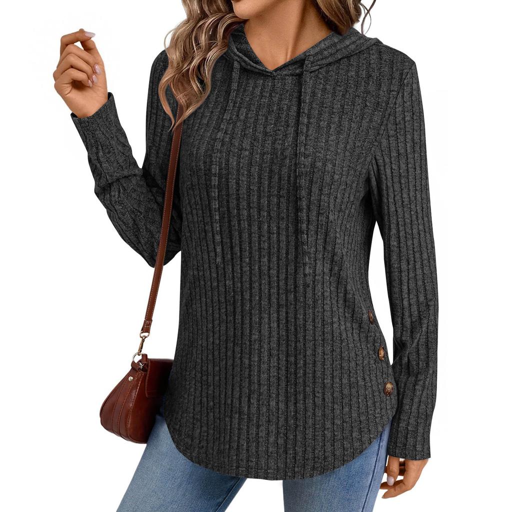 Women's Fashionable Casual Solid-color Long-sleeved Pullover Top Pullover Sweatshirt