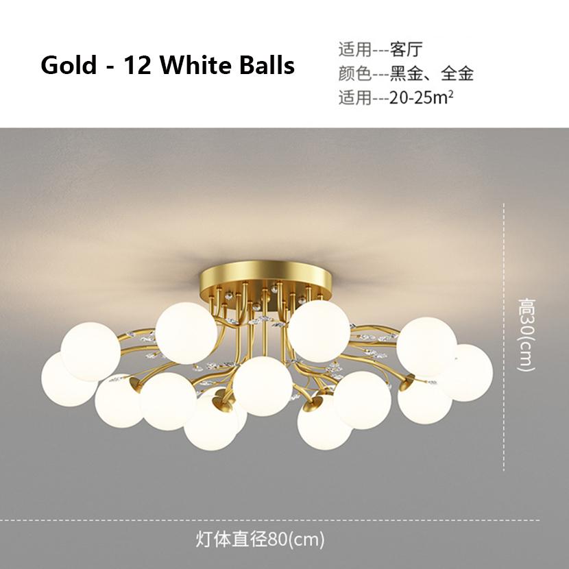 SANDYHA New LED Black Gold Chandeliers Clear Star Milk White Glass Ball Ceiling Lamp with Crystal Live Room Decor Pendant Lights