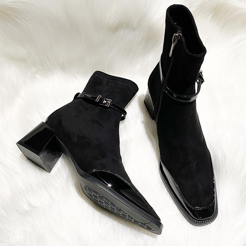 

Женские ботильоны на высоком каблуке, массивные дизайнерские замшевые туфли, зимняя модная обувь, туфли-лодочки, ботинки челси, новый тренд, готические женские ботинки 40