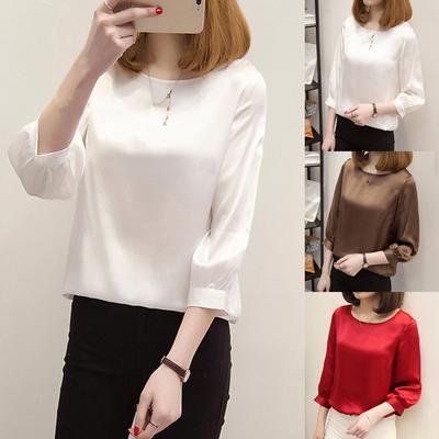 Women Brief Office Work Wear  Shirts Three Quarter Sleeve Casual Tops