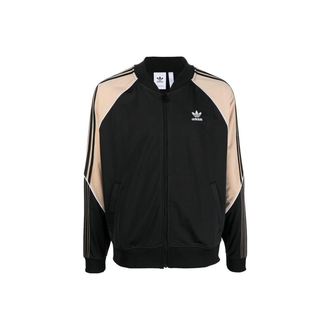 adidas Originals Striped Trefoil Logo Embroidered Jacket Men s Black XS