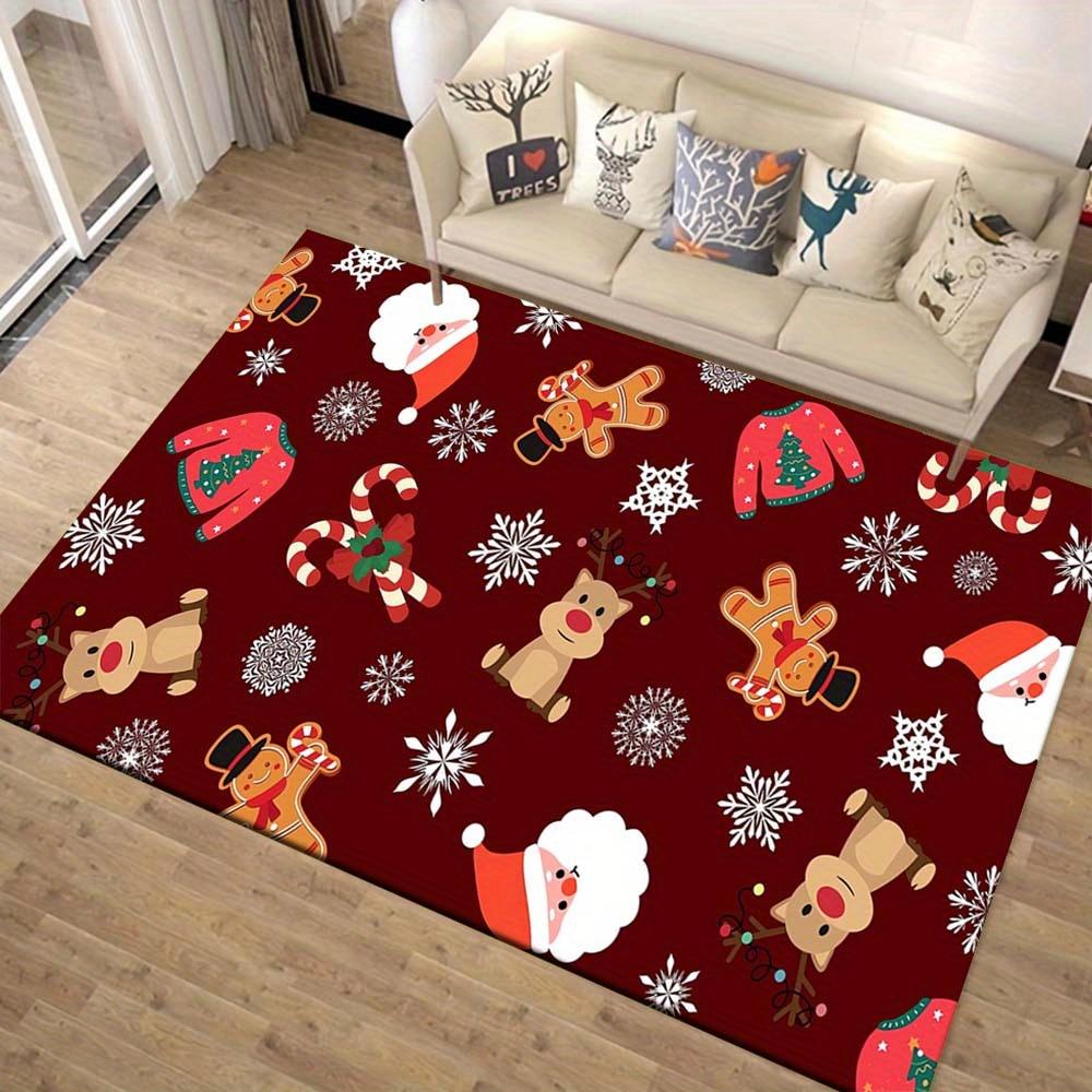 1pc Adorable Christmas Themed Rug, Machine-Washable Beautiful Christmas Elements Print, Durable & Cozy Floor Mat for Indoor/Outdoor Living R
