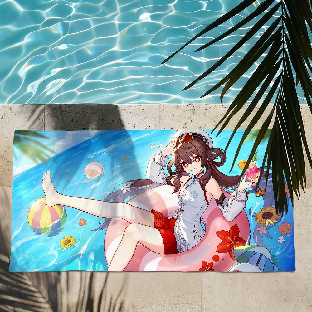 Genshin Impact Hu Tao Towel Quick Dry Absorbent Beach Towel for Sports, Fitness, Swimming and Outdoor Activities