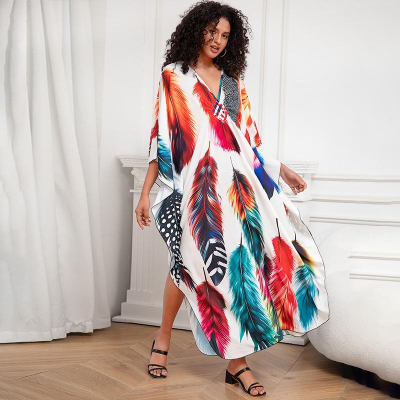 European & American Plus Size Printed Beach Cover-up Dress
