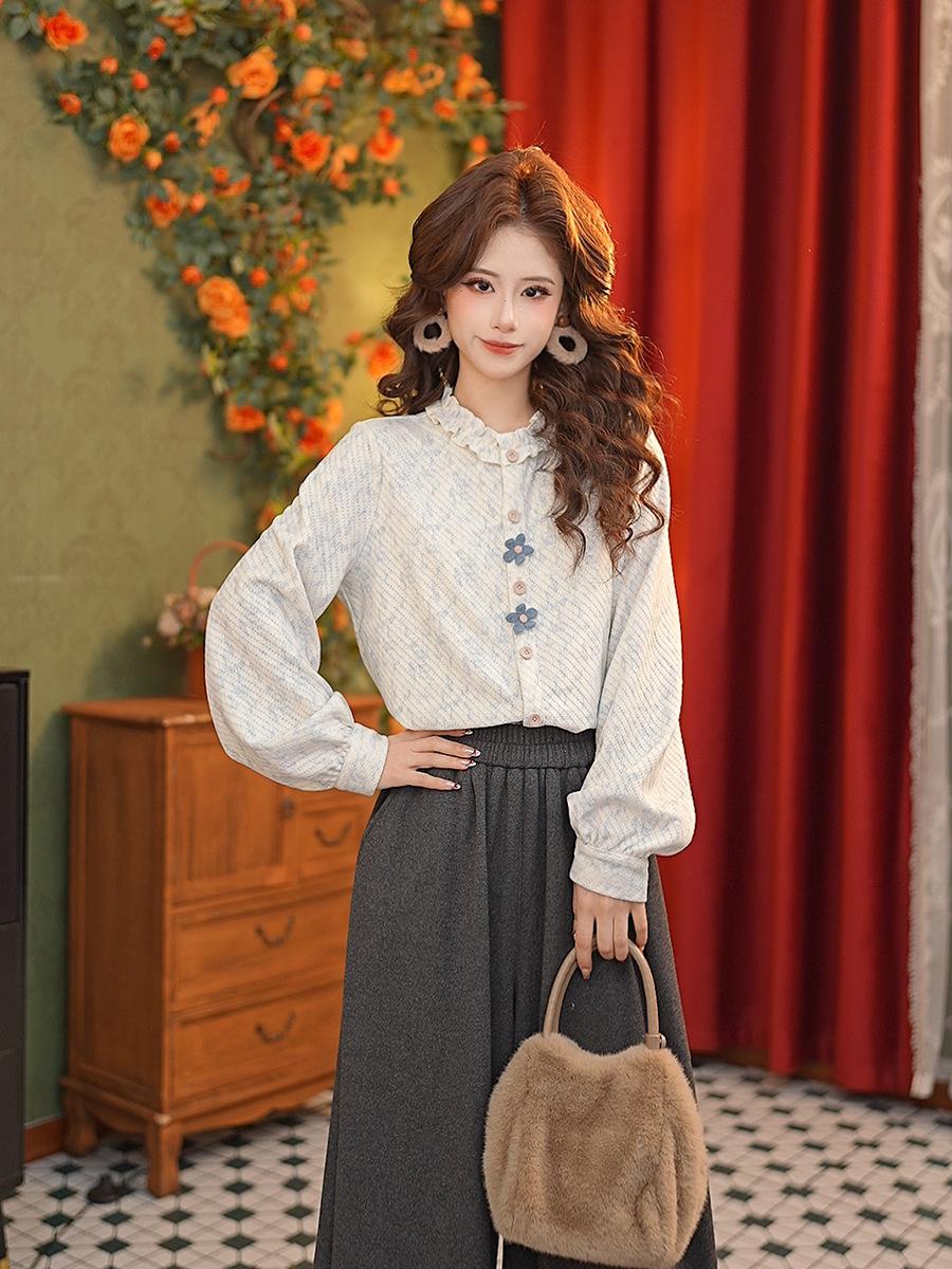Zhang Jiayuan Black Fungus Collar Long Sleeve Women s Autumn-Winter Layered Top #G14996 Small синий