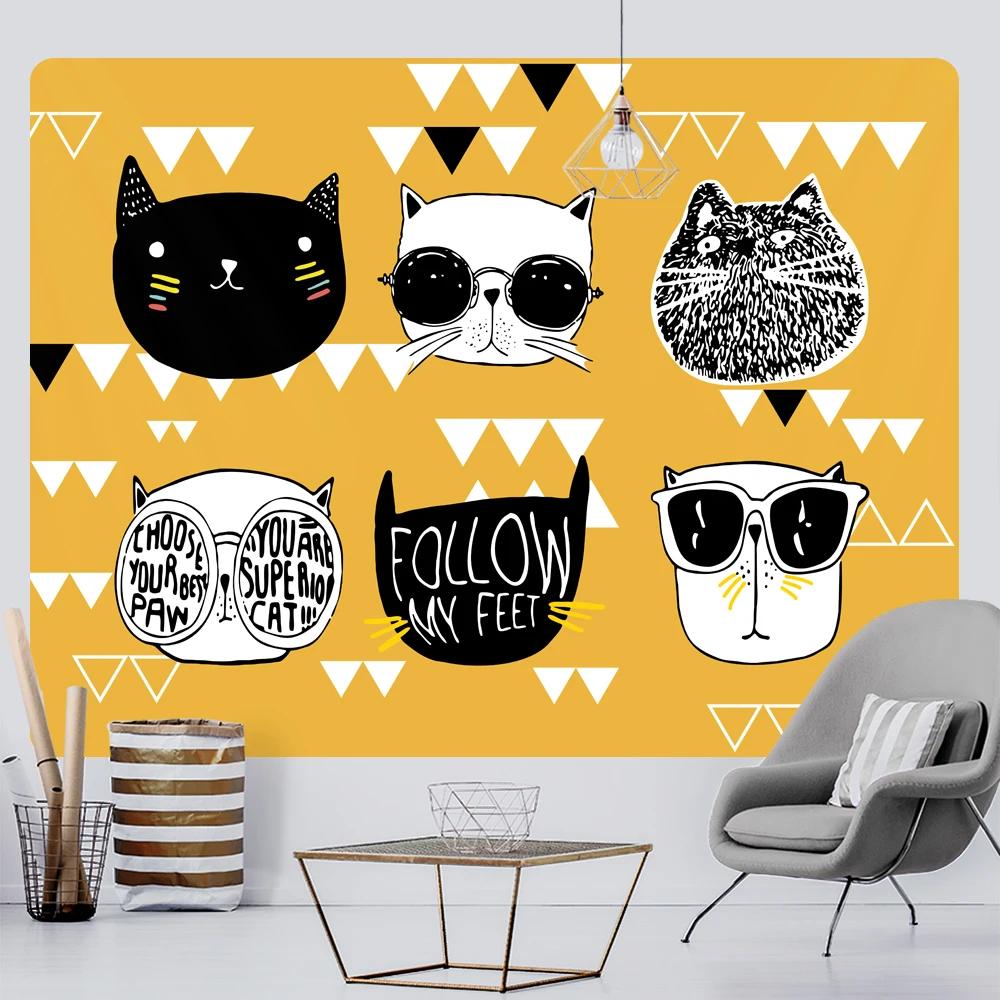 Punk Cat Home Decoration Art Tapestry Psychedelic Scene  Bedroom Wall