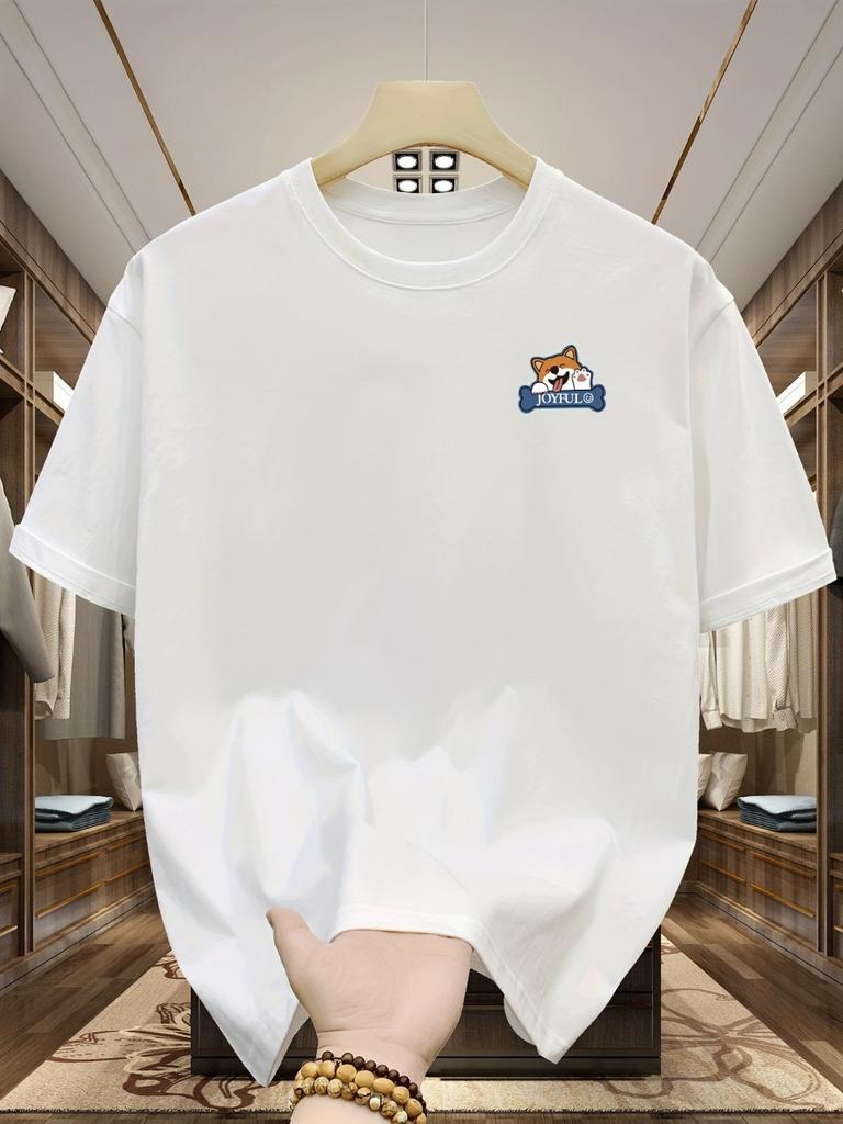 Men's Loose Cotton Dog Pattern Printed T-shirt, Casual Short-sleeved Round-neck T-shirt, Summer Outdoor Men's Wear