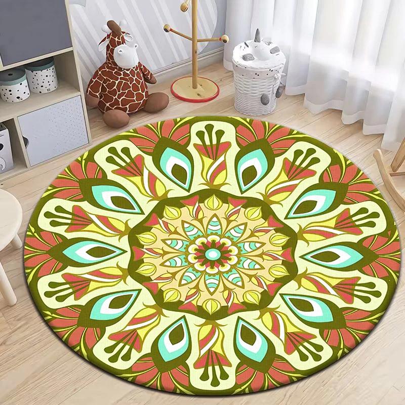 Moroccan Style Printed Round Carpet for Living Room Area Rugs Camping Picnic Mats Anti-Slip Rug Yoga Mat Doormat Floor Mat