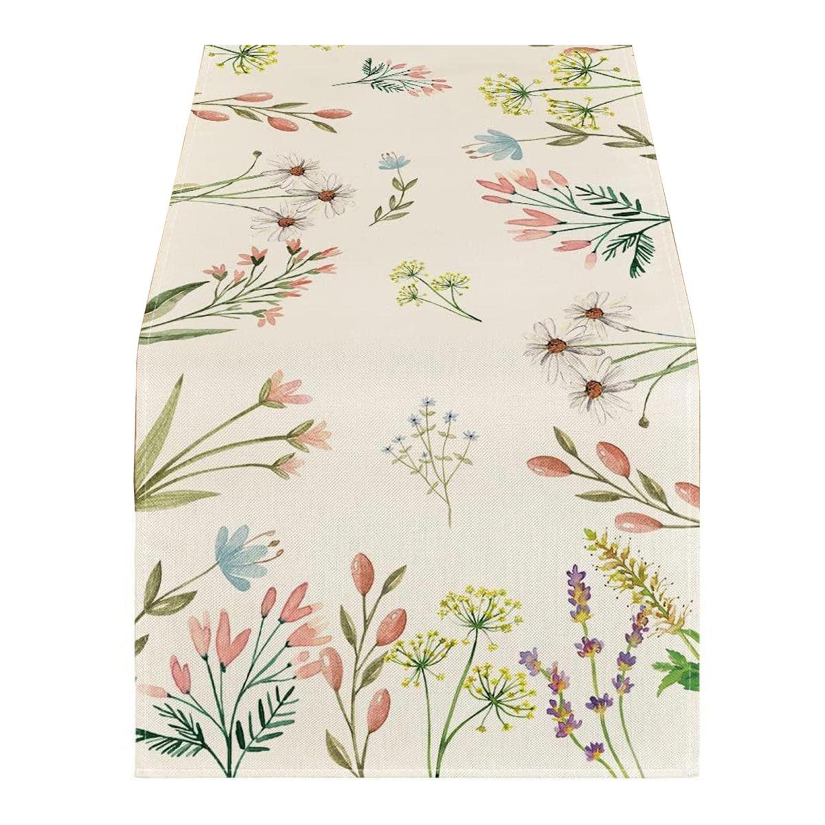

Yousheng Весенняя дорожка для стола Цветочная льняная дорожка для стола Сезонные летние полевые цветы Украшение для кухни и столовой для домашнего декора D