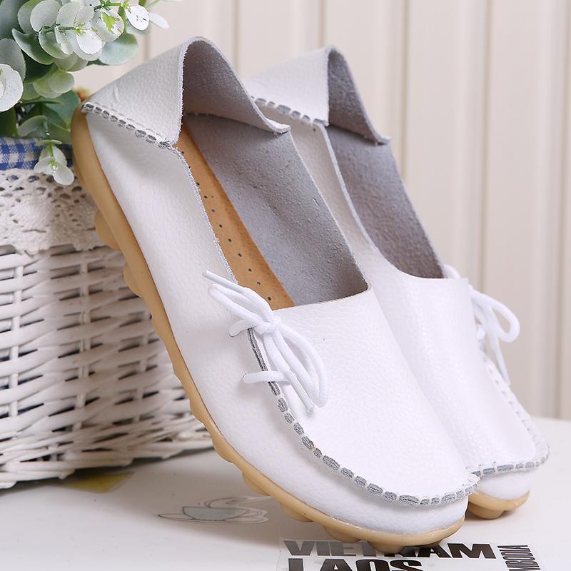 Women Flats Genuine Leather Fashion Walking Women Shoe Moccasins Ballet Flats Oxford Nurse Shoes Black Plus Size Ladies Shoes