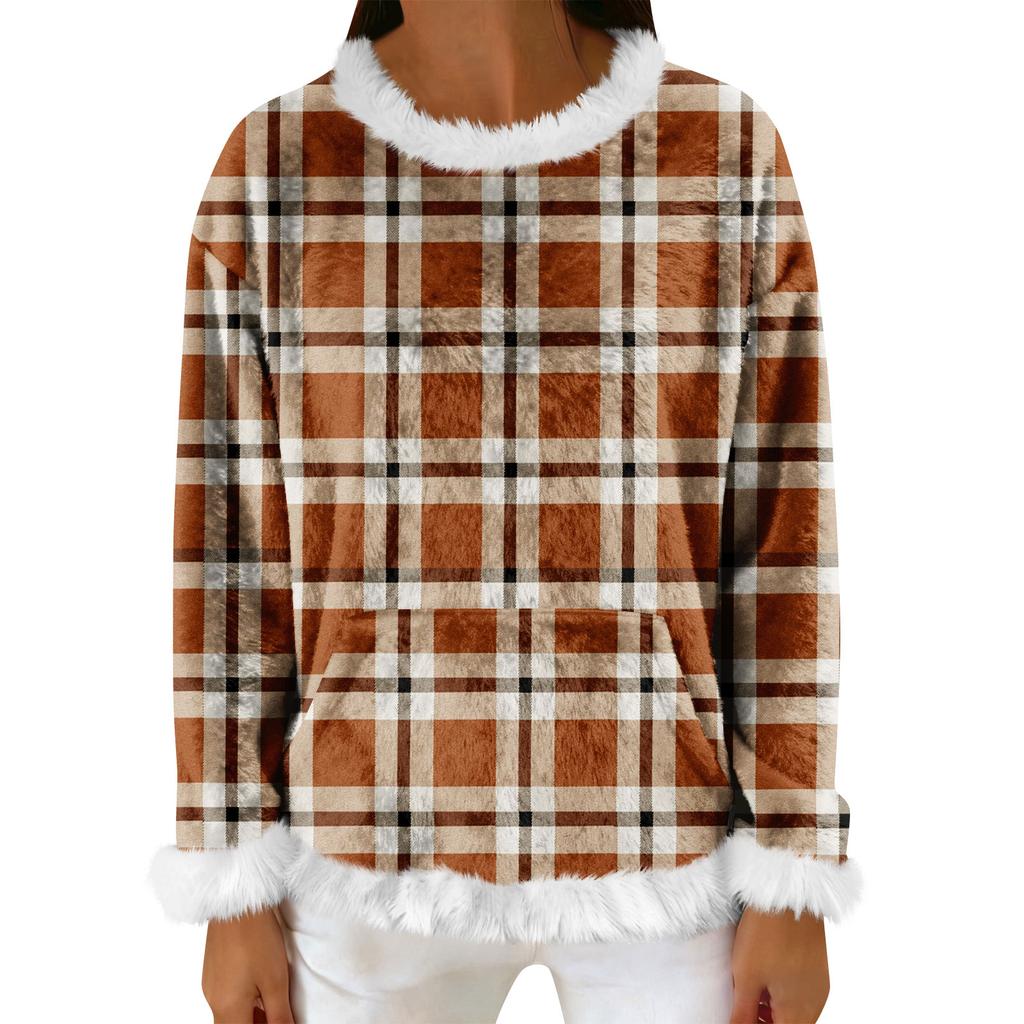 Women's Casual Fleece Sweatshirt  Long-Sleeve Round  Neck Casual Comfortable Loose-Fit Lightweight Women's Flannel Sweatshirt