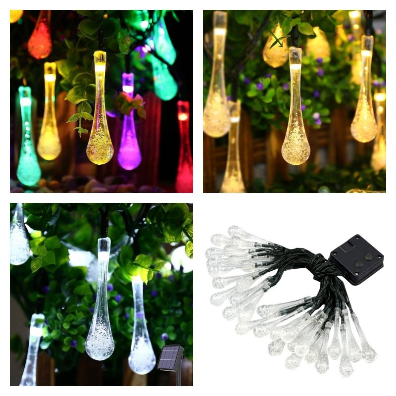 4/6M LED Droplet Bulb Lights Outdoor Waterproof Garden Light Garland Wedding Party Lawn Christmas Decoration Solar Power Lamp