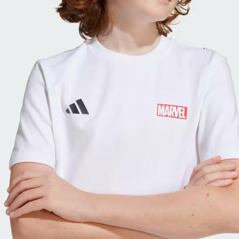 Adidas Marvel T-Shirt Logo Round Neck Pullover Short Sleeve Kids tops White JF3636