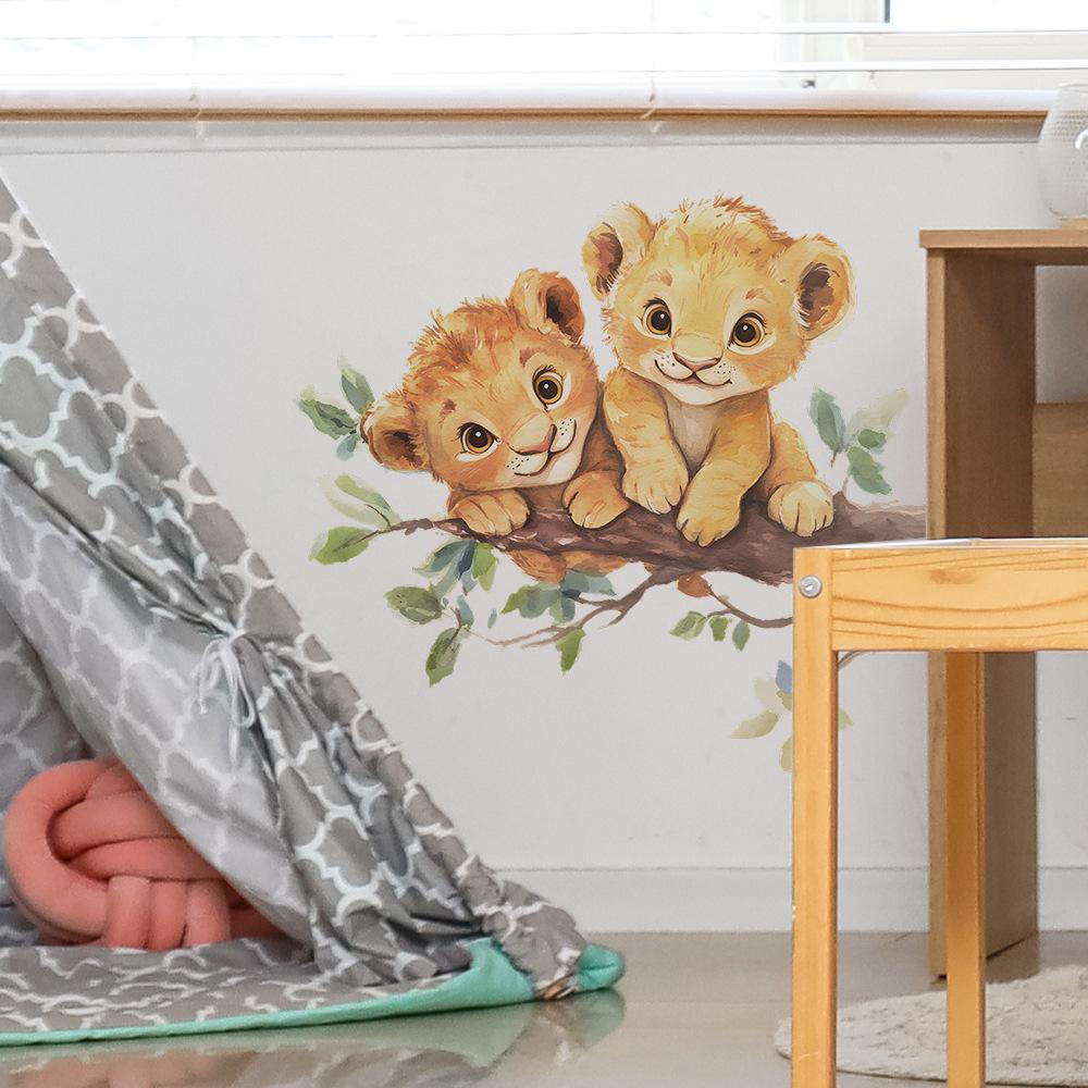 Cute Lion on Branch Wall Sticker Self-Adhesive Removable for Kids Room Bedroom Living Room Jungle Home Decor Art