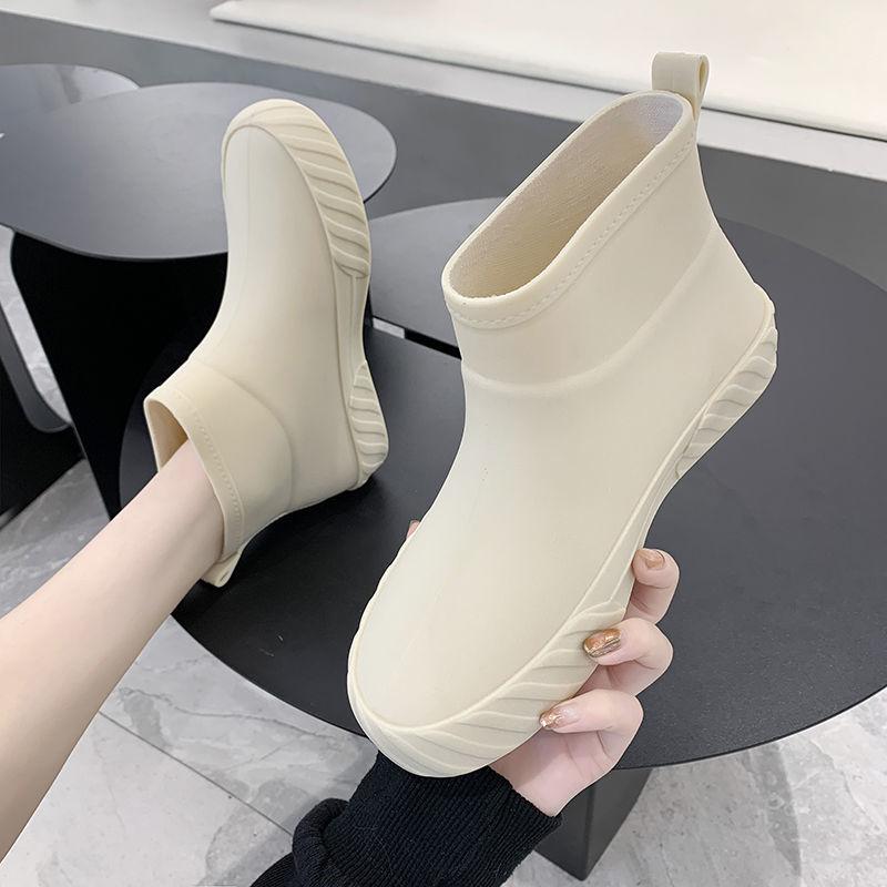 2025 New Japanese Style Women's Non-slip Low-top Short Shaft Rain Boots Waterproof Kitchen Car Wash Rubber Shoes Trendy