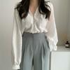 Chic Long-sleeved Thin Air-conditioned Shirt Simple Temperament Ladies Solid Color Loose Shirt