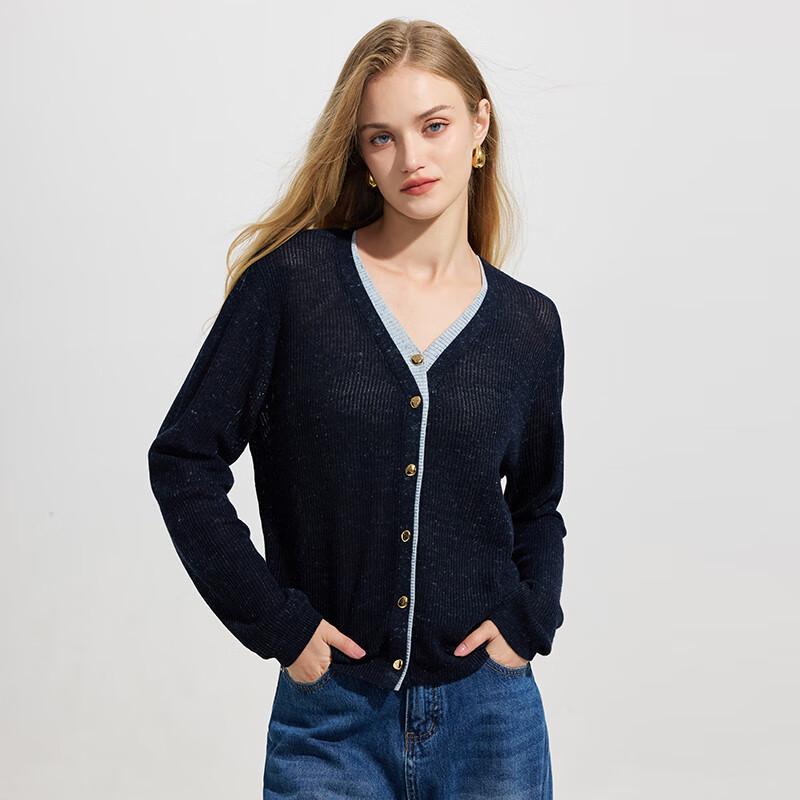 Women's Color Block V-Neck Knit Cardigan