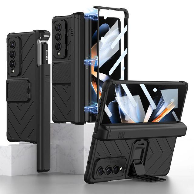 Pouzdro na pero Magnetic Folding Armor Slide pro Samsung Galaxy Z Fold 4 5g s nastavitelným držákem Plný ochranný kryt proti pádu