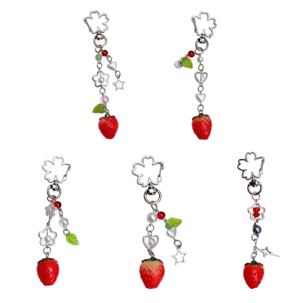 Cute Strawberry Phone Chain Ornament Heart Beaded Cellphone Pendant Phone Lanyard Bag Charm for Fashionable Individuals