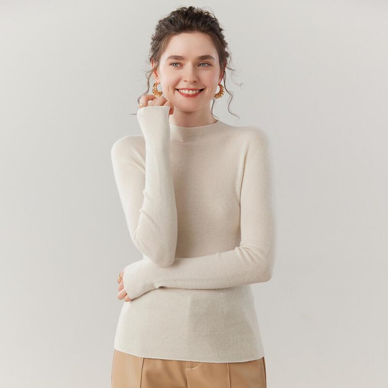 Fanzhen Women's Cashmere Half-High Collar Slim Fit Sweater