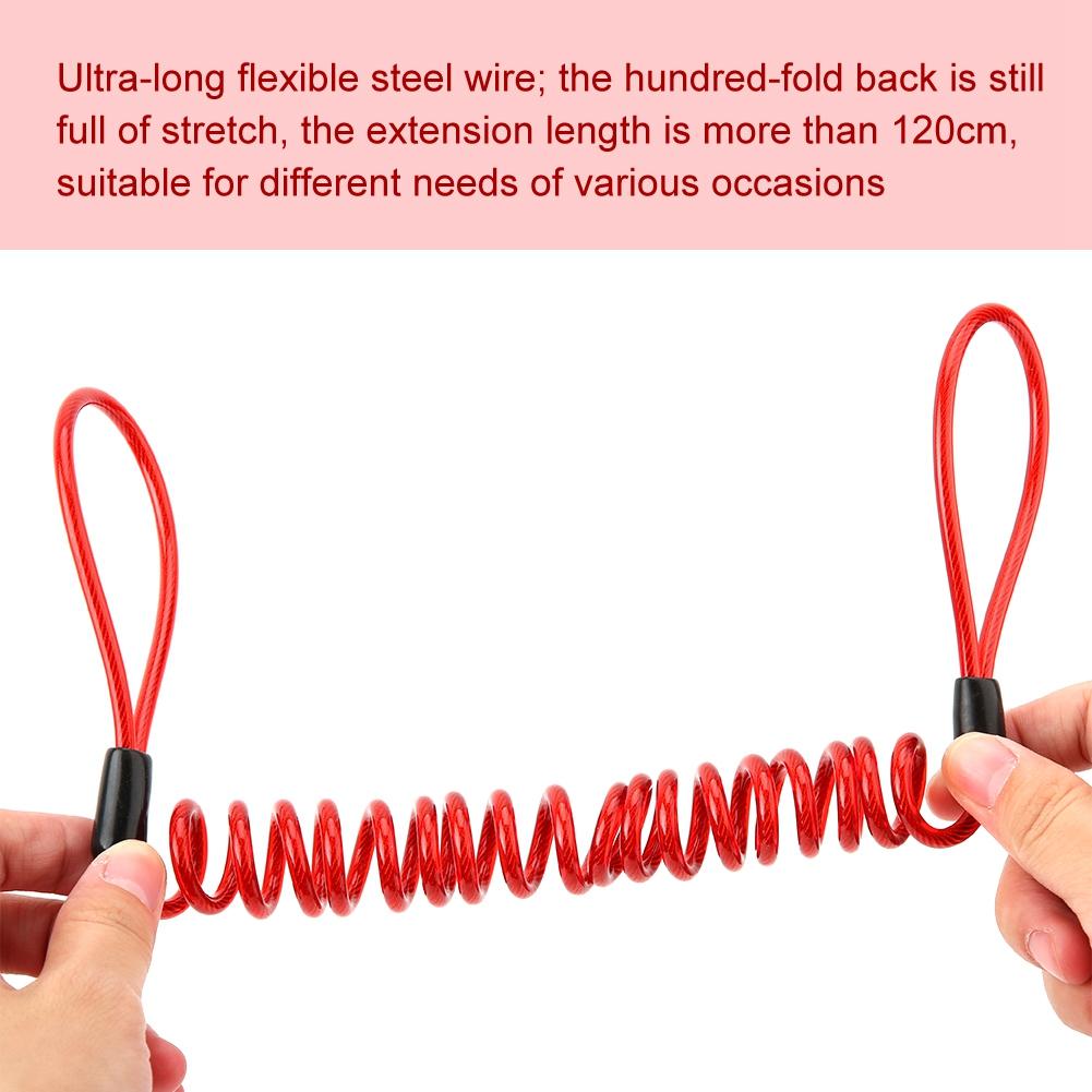 Tyverisikring Stålvaierlås Sikkerhet Fjær Påminnelsesvaierlås for Sykkel Motorsykkel(rød)