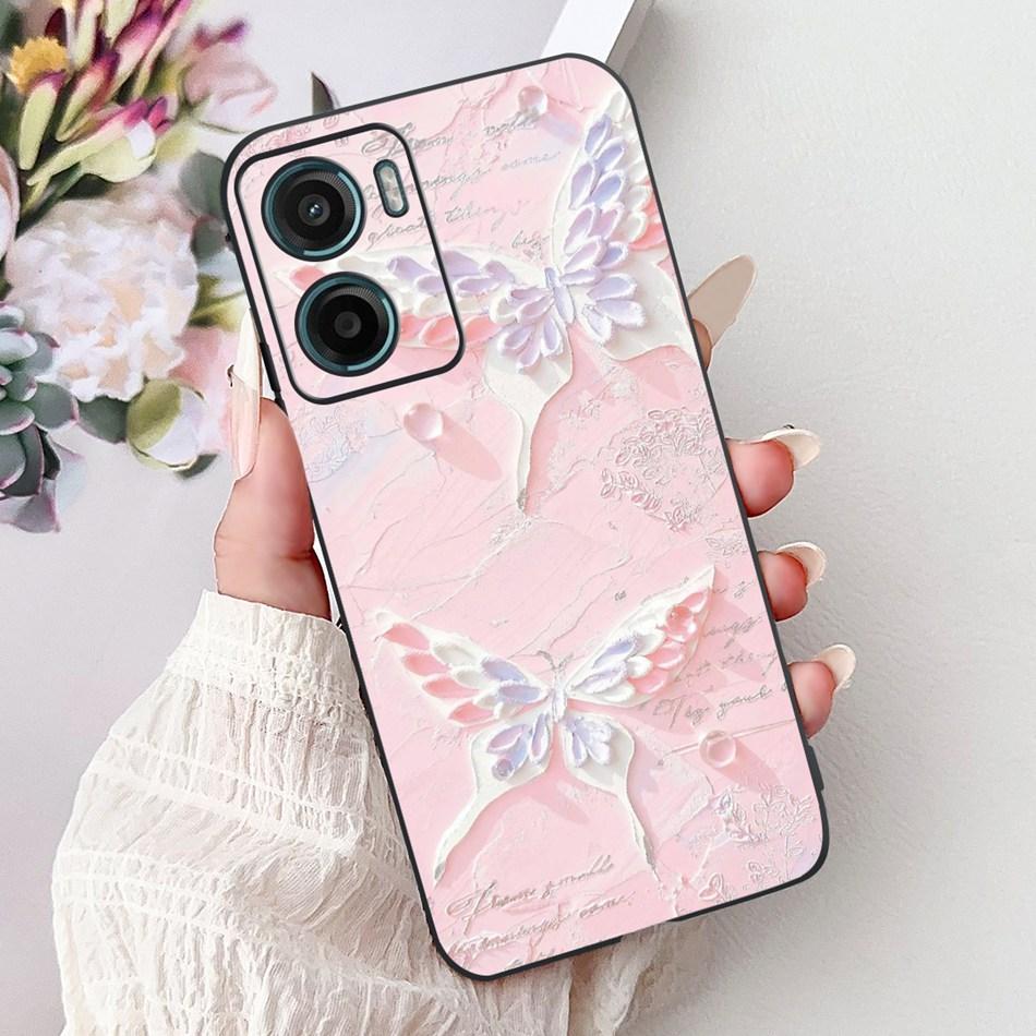 For Motorola Moto G05 G15 E15 2024 Floral Butterfly Phone Case For MOTO G05 G15 E15 4G Black Silicone Soft Lightweight Case