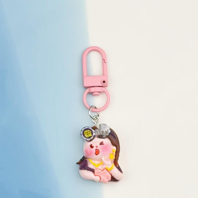 Funny Cartoon Rich Lady Keychain Pendant for Students – Girlish Leopard Print Decoration
