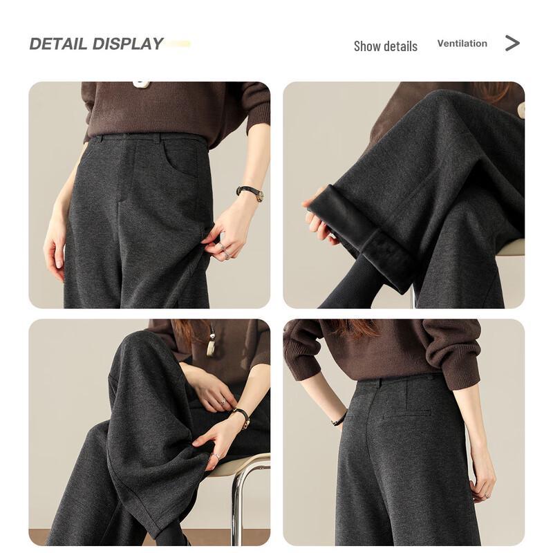 HSTYLE Women's High-Waisted Wide-Leg Acetate Wool Blend Tweed Trousers