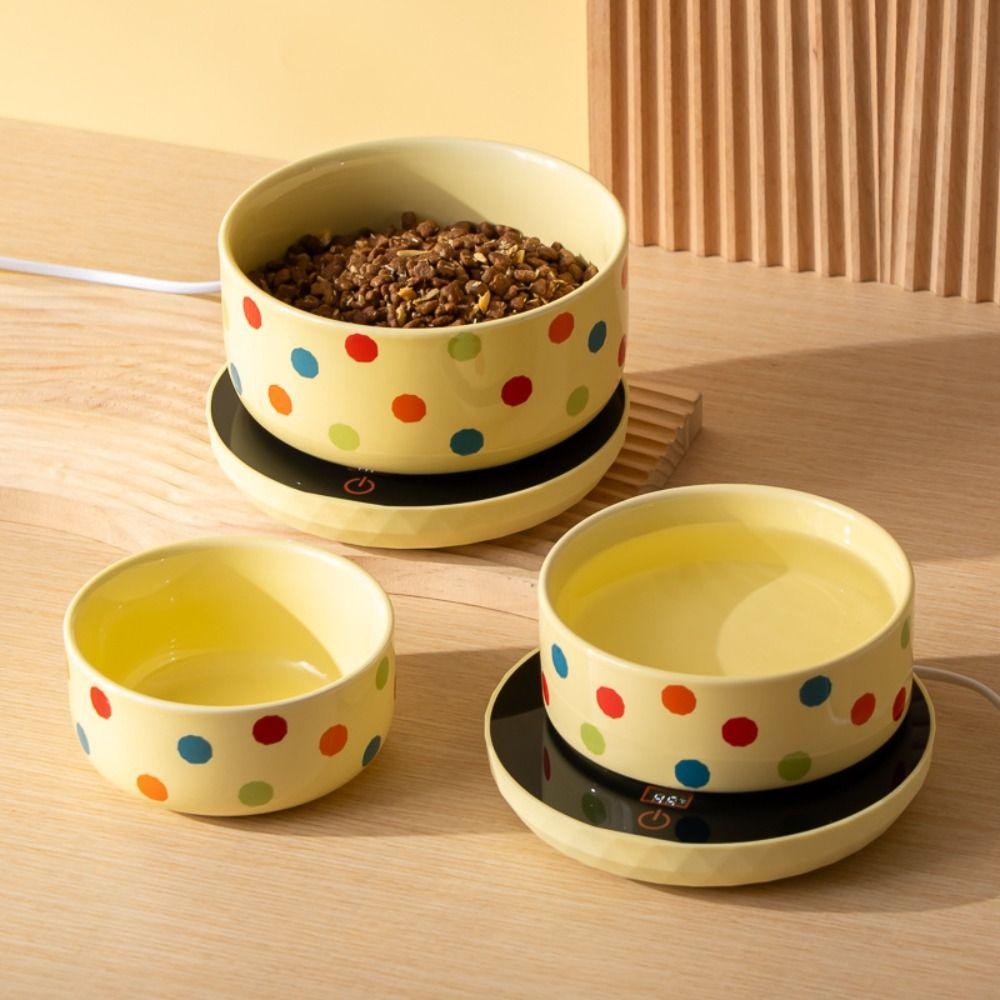 Ceramic Pet Heated Water Bowl Intelligent Temperature Adjustable Anti-dry Burning Self-Heating Water Bowl Non-slip Cartoon