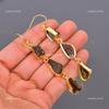 Smoky Quartz Gemstone Electroformed Drop Dangle New Earrings Jewelry Gold Plated V-114