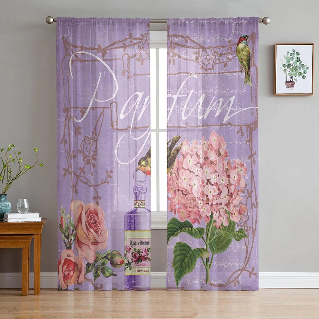 Birdie Leaves Plant Animal Modern Tulle Curtains For Living Room Bedroom Home Kitchen Window Sheer Curtains