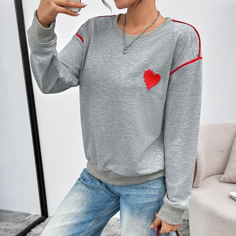2026 Fall/Winter Women's Loose Pullover Sweatshirt with Heart Embroidery