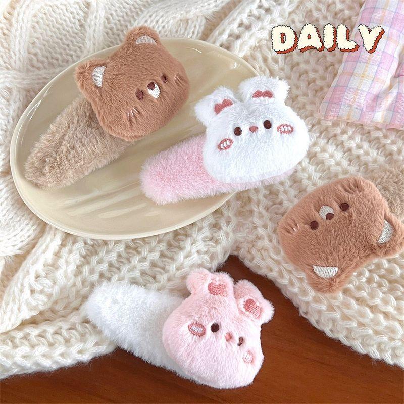 1pc Plush cartoon little bear bunny big BB clip cute autumn and winter sweet edge clip furry hair accessory hair