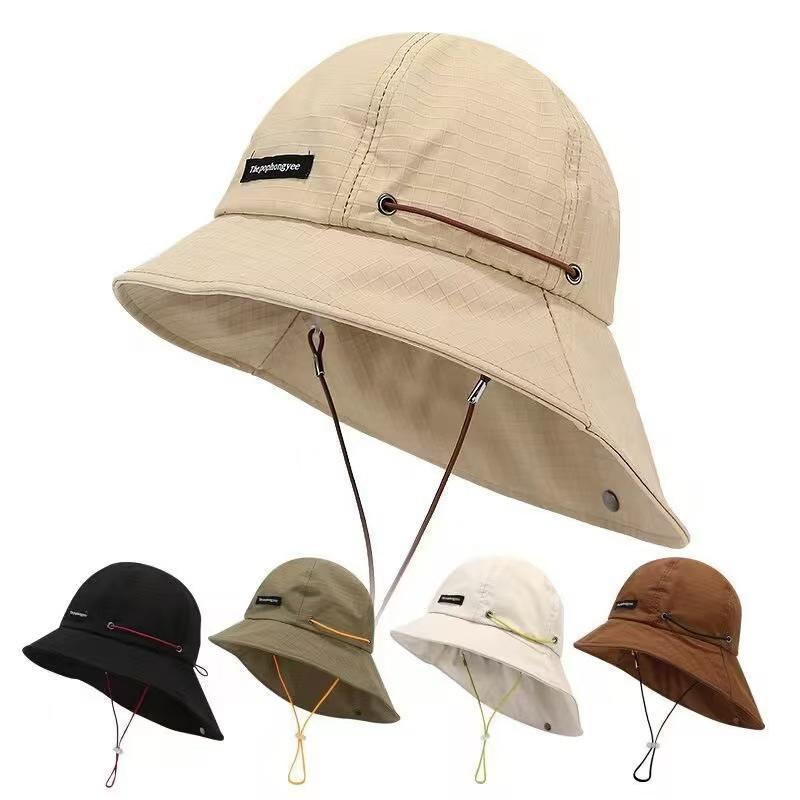 Fashion Drawstring Fisherman Hat Foldable Sun Protection Quick-Drying Travel Sun Hat Wide Brim Hiking Hat